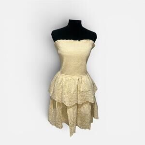 BTFBM Cream Eyelet Lace Elegant Strapless Tiered Mini Dress NWT | XL